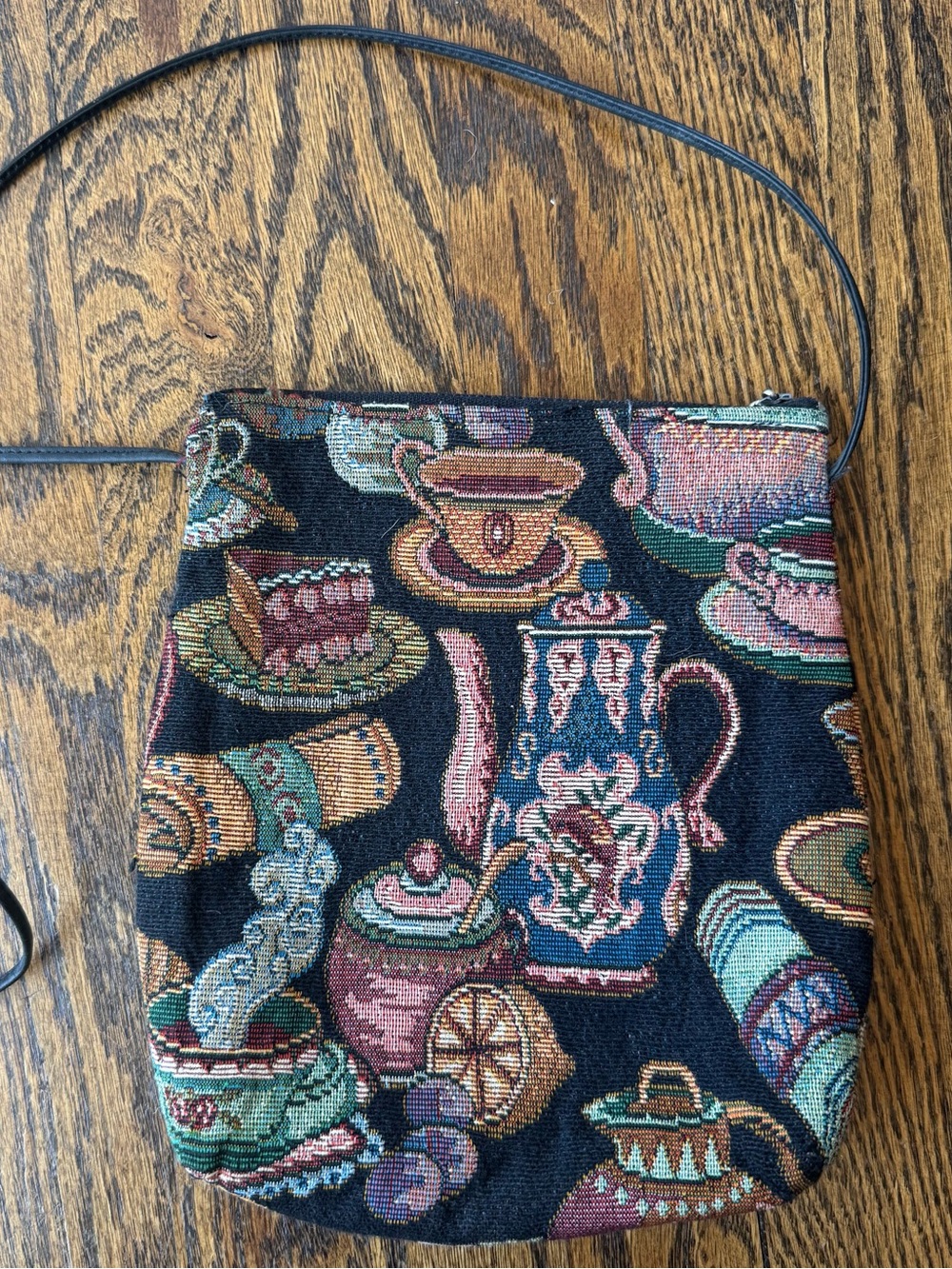 Vintage Tapestry Tea Party Crossbody Bag